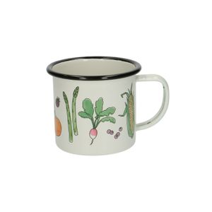 Enamel mug with handle, vegetable & fruit motif, ø 8 cm