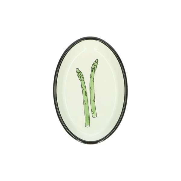 Oval enamel dish, asparagus motif, 19 x 13 x 3 cm