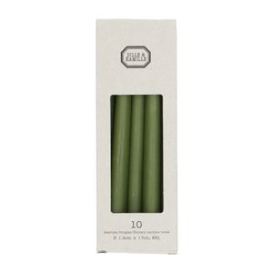 10 narrow, dark green,  candles, 17 cm