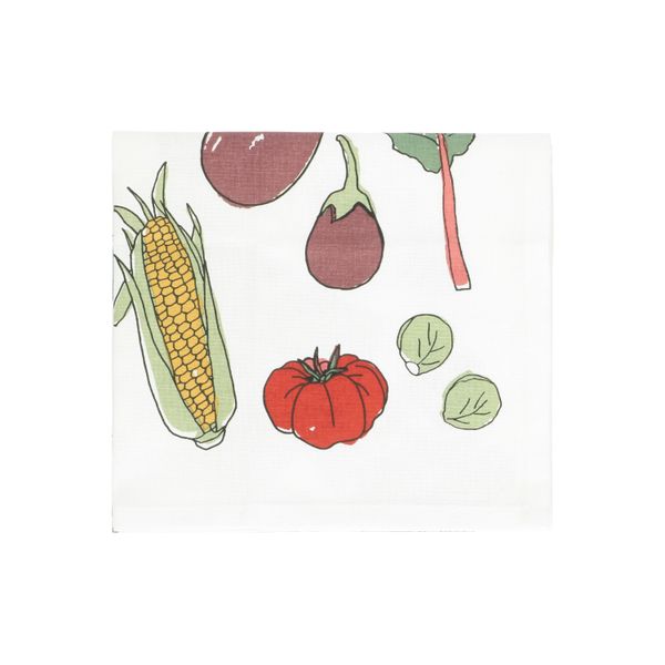 Organic cotton tea towel, fruit and vegetable motif 50 x 70 cm