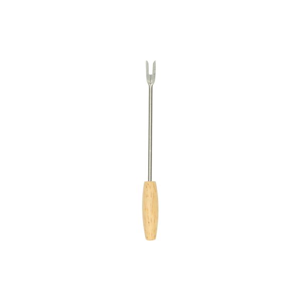 Stainless steel cocktail fork with rubberwood head
