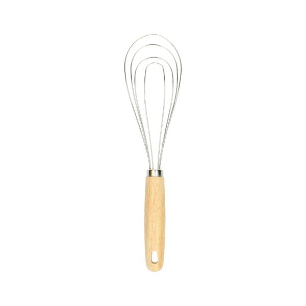 Flat rubberwood and stainless steel whisk