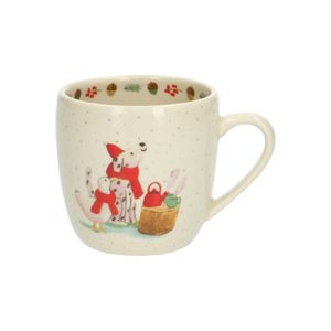 Beige stoneware mug with handle with goose and dog motif, Ø approx. 9,5 cm