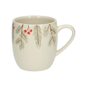 Mok XL, beige, dennentakjes, steengoed