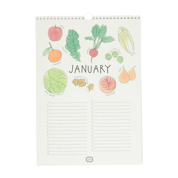 Calendar, vegetables and fruit