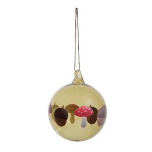 Green glass, toadstool and acorn-shaped Christmas decoration