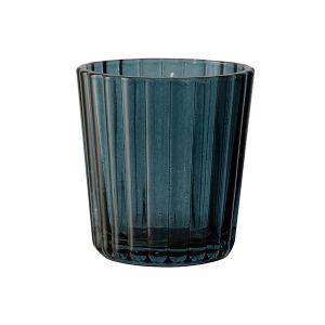 Teelichthalter Rillen, Glas, blau