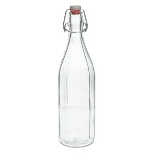 Faceted, glass, flip-top bottle, porcelain top, 1 litre