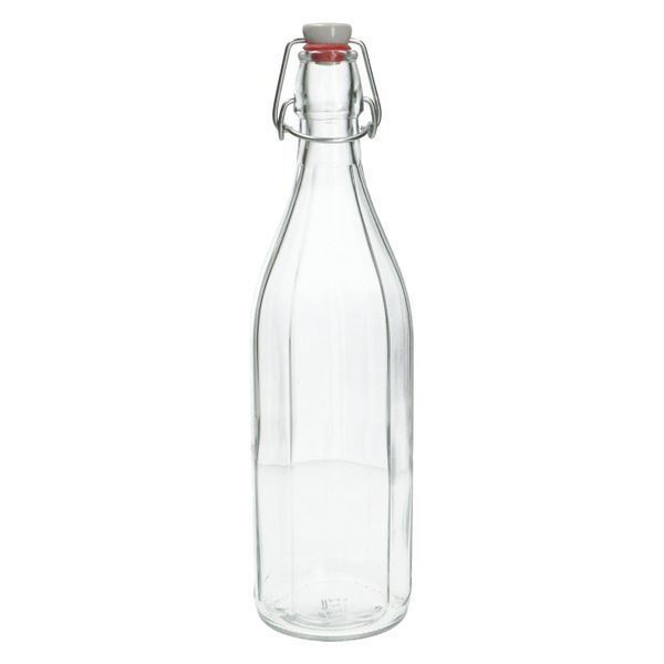 Image of Beugelfles facet, glas, porseleinen dop, 1 liter