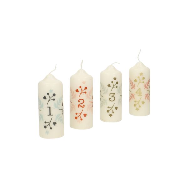 Adventskaarsen, diner, wit, set van 4, 10 cm
