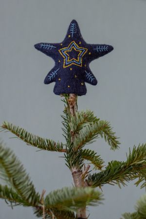 Christmas tree topper, felt, star, blue/white