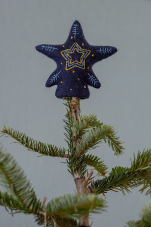 Flèche de sapin de Noël, étoile, feutrine, bleu
