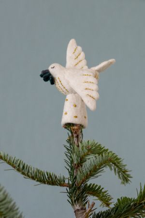 Flèche de sapin de Noël, étoile, colombe, ivoire