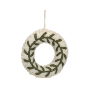 White felt, wreath-shaped Christmas decoration