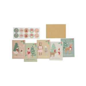 Set of 10 Christmas cards + envelopes in a box, animals motif