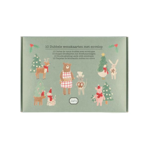 Cartes de Noël + enveloppes, animaux, boîte de 10