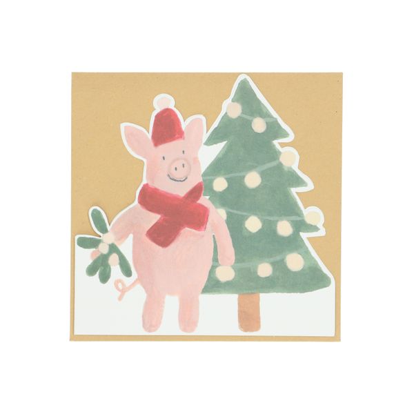 Carte de Noël avec enveloppe, dépliable, cochon