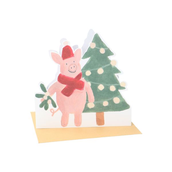 Carte de Noël avec enveloppe, dépliable, cochon