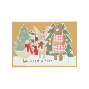 Christmas card with envelope, fold out Christmas animals