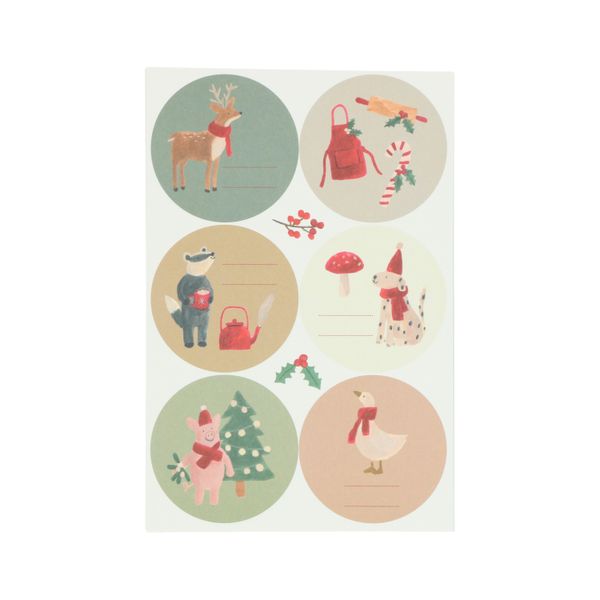 Kerststickers, dieren, rond, 36 stuks