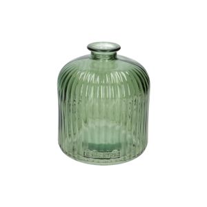 Vase, grünes Glas, geriffelt, 18 cm