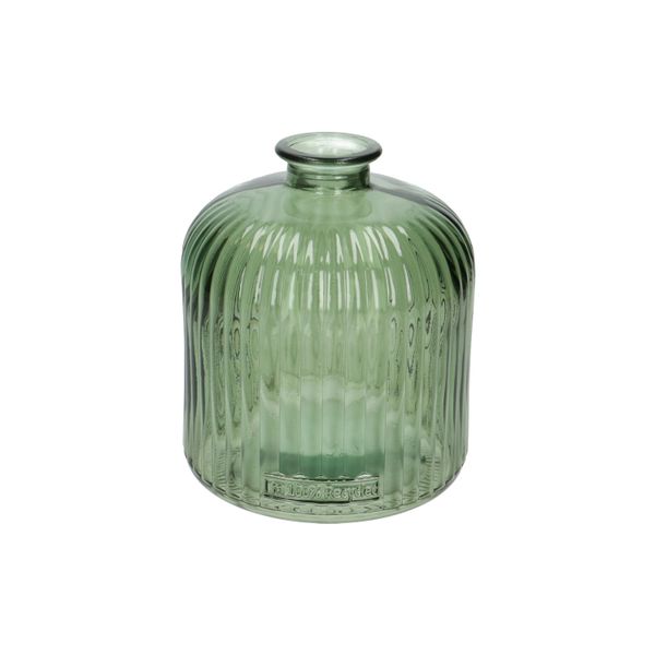 Image of Vaas, groen glas, geribbeld, 18 cm
