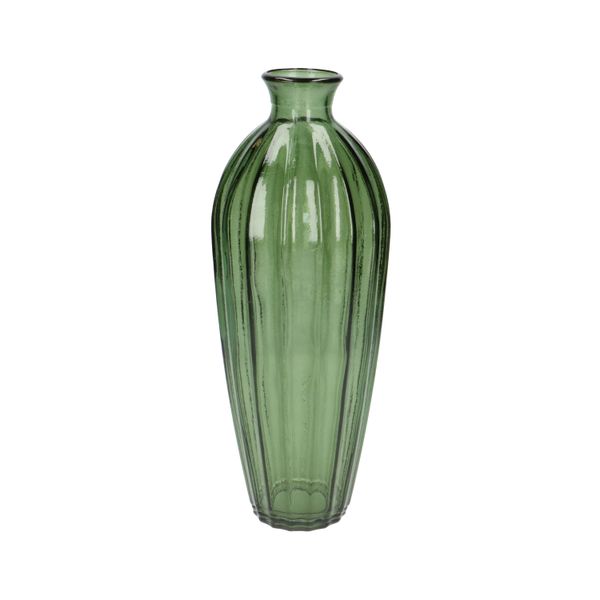 Image of Vaas, groen glas, geribbeld, h 28 xø 12 cm