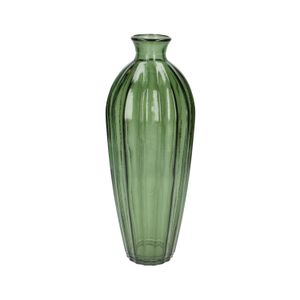 Ribbed, green glass vase,  h 28 x ø 12 cm 