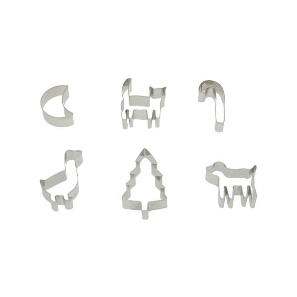 Cookie cutters Christmas, stainless steel, animals/moon, set of 6