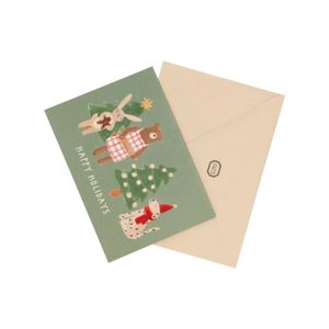 Weihnachtskarte mit Umschlag, Tiere, grün
