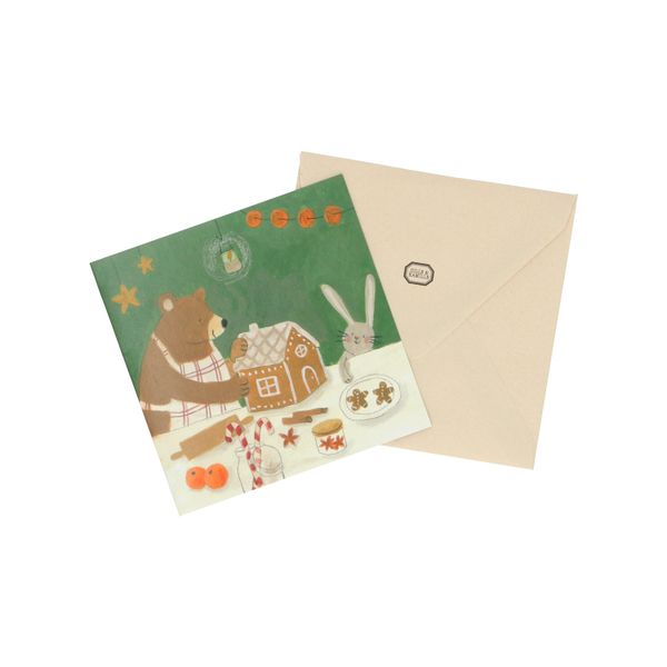 Carte de Noël avec enveloppe, carré ours et lapin