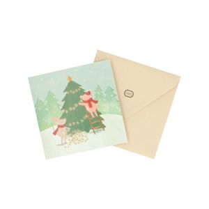 Kerstkaart met envelop, muis en varkentje, vierkant