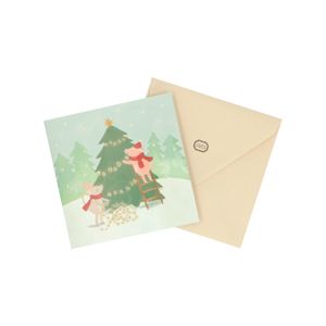 Square Christmas card with envelope, mouse and pig