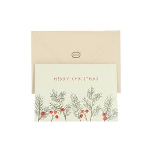 Christmas card with envelope, pine twigs and berries