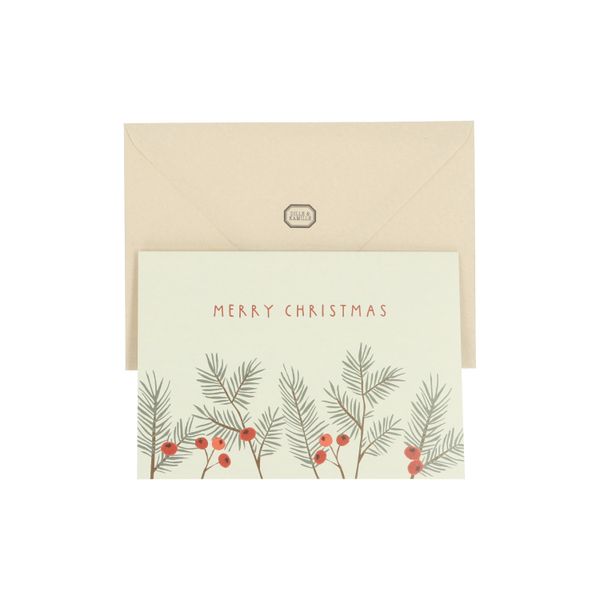 Carte de Noël avec enveloppe, branches de pin et baies