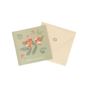 Carte de Noël avec enveloppe, oiseaux, carré