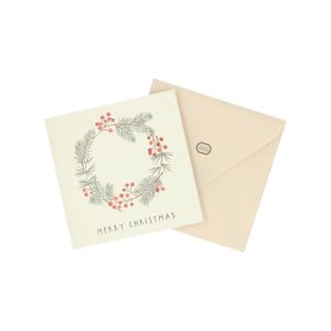 Square Christmas card with envelope, Christmas wreath