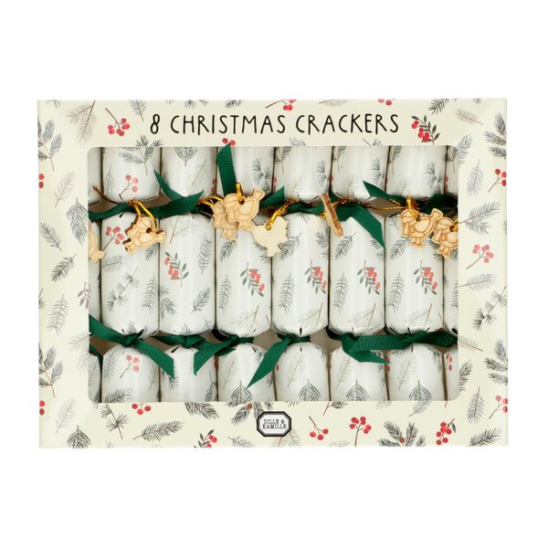 Christmas crackers mini, branches de pin et baies, boîte de 8