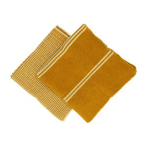 Lavettes, coton tricoté, jaune ocre, 2 pièces, 25 x 25 cm