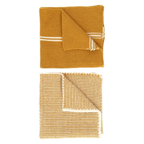Vaatdoekjes, gebreid katoen, okergeel, 2 stuks, 25 x 25 cm