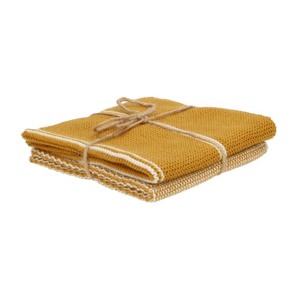 Cloths, knitted cotton, ochre yellow, 2, 25 x 25 cm 