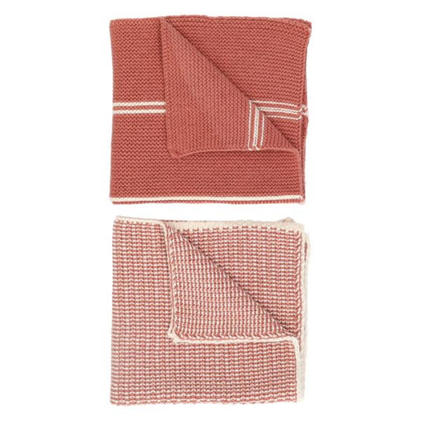 Vaatdoekjes, gebreid katoen, oudroze, 2 stuks, 25 x 25 cm