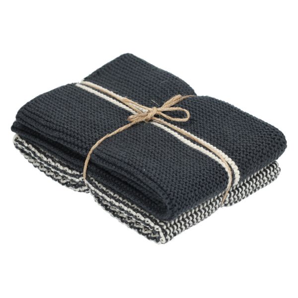 Vaatdoekjes, gebreid katoen, donkergrijs, 2 stuks, set 2, 25 x 25 cm