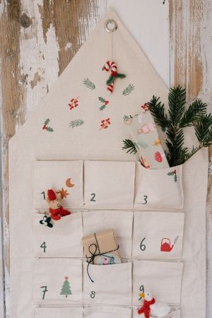 Organic cotton advent calendar, 24 windows, approx. 115 x 40 cm