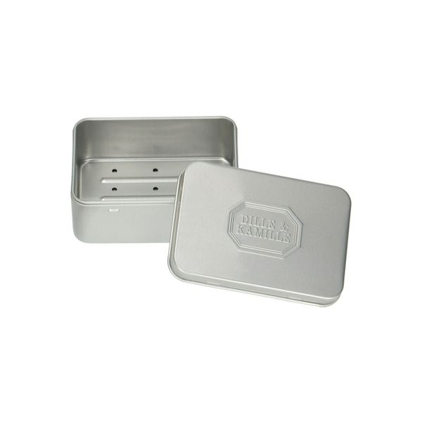 Blikje voor blokzeep incl. tray, aluminium, 10 x 7 x 2,7 cm