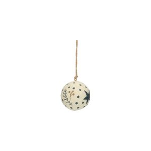 Boule de Noël, coton mâché, écru/bleu foncé