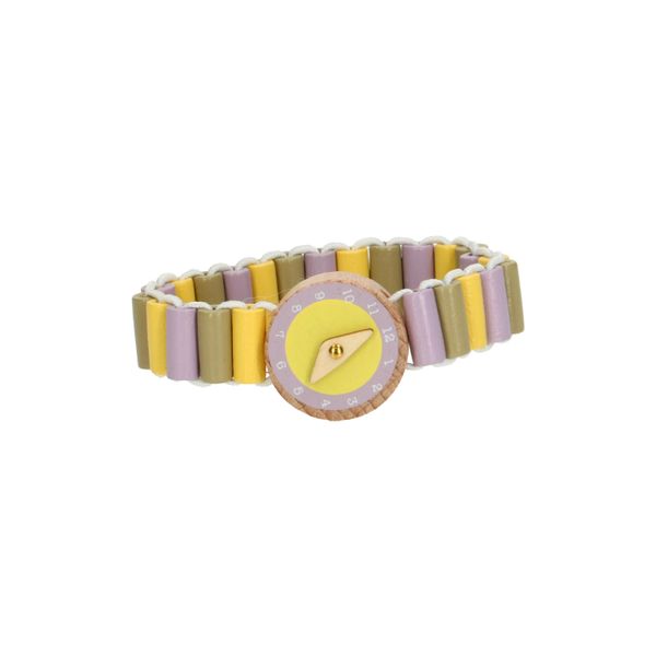 Watch, wooden, yellow/lilac