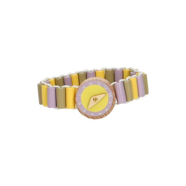 Image of Horloge, hout, geel/lila
