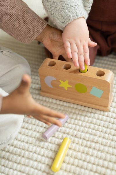 Spring-loaded pins, wooden, baby toy