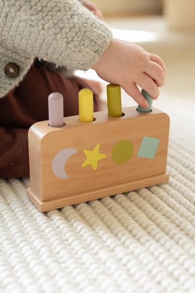 Spring-loaded pins, wooden, baby toy